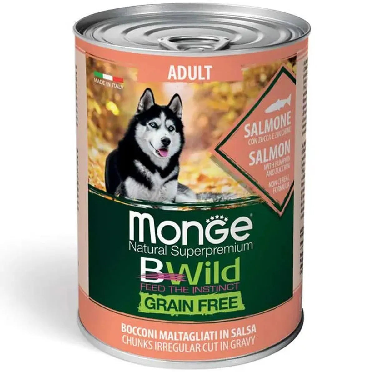 24x400g Monge BWild Grain Free Salmone Zucca e Zucchine - Cane Adulto 24x400g Monge BWild Grain Free Salmone Zucca e Zucchine - Cane Adulto
